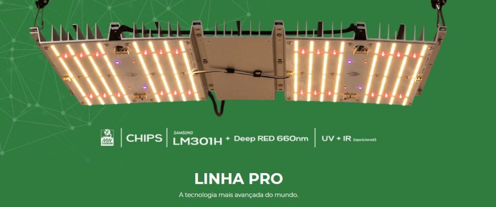 Tecnologia LED SMD: Quantum Board 240W MAX PRO, com CHIPS Samsung LM301H + Complementação de Deep REP Osram + CHIPS UV e IR (LG e OSRAM), presente na Linha PRO da Master Plants